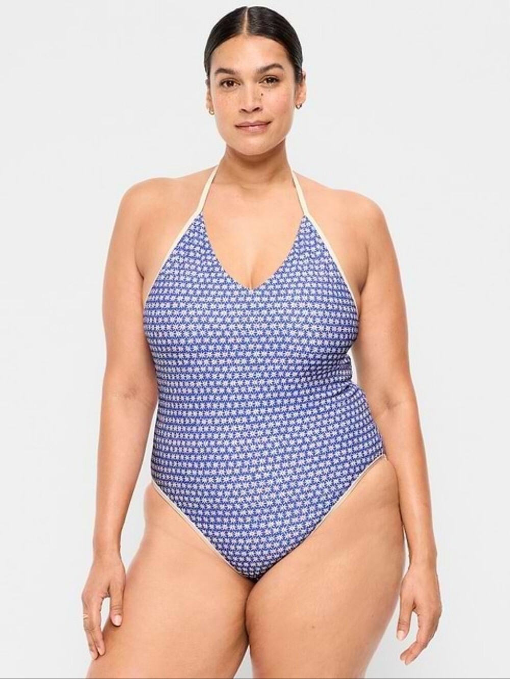 NWT Old Navy Pique V-Neck Halter One-Piece Swimsuit Blue Ditsy Floral Plus 3X